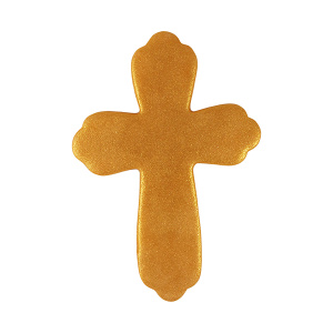 Dekoracja komunijna cukrowa ZŁOTY PŁASKI KRZYŻ 10 cm
