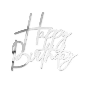Topper na bok tortu Happy Birthday srebrny
