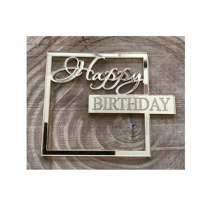 Topper na bok Happy Birthday kwadrat, złota plexi