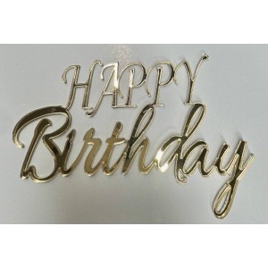 Topper na bok "Happy Birthday" złote lustro plexi