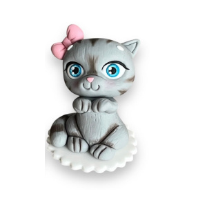 Figurka cukrowa szary kotek z kokardą 3D