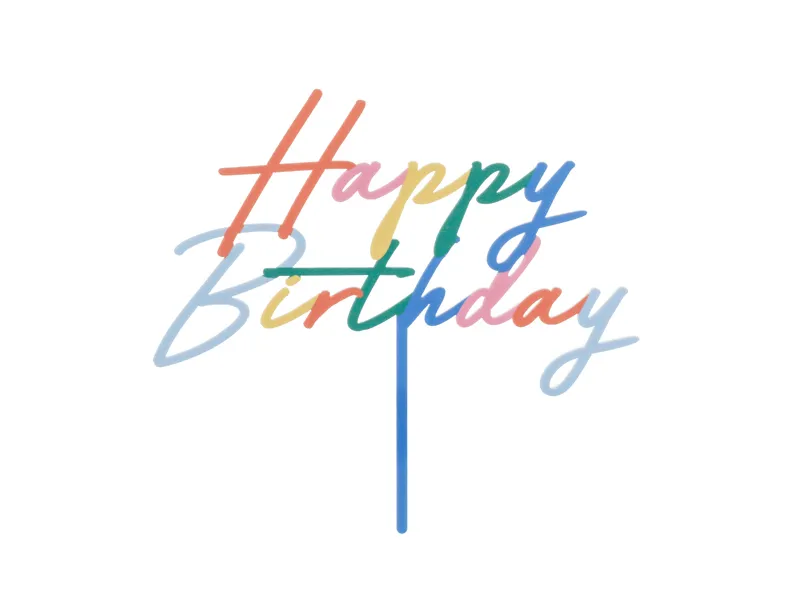 Topper akrylowy na tort Happy Birthday, wielokolorowy